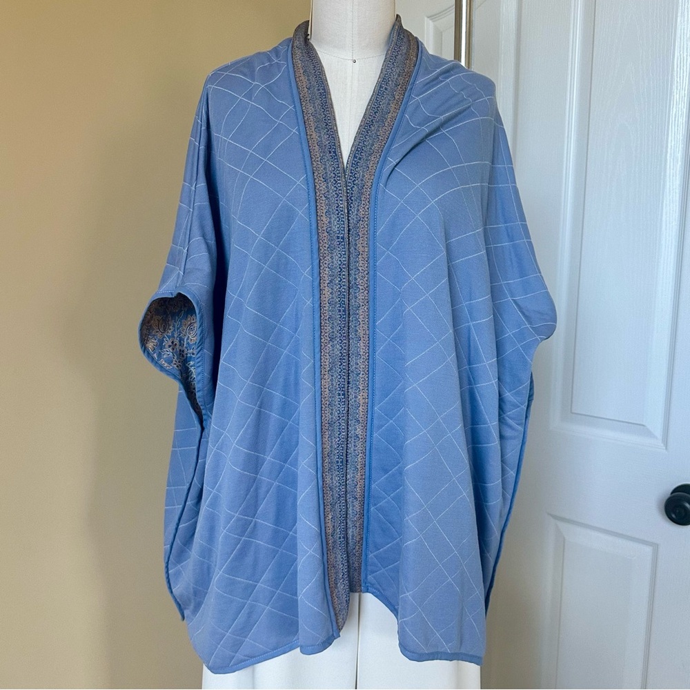 J. Jill NWT Women's Reversible Open Front Blue Floral Print Quilted Cardigan S-L - Picture 2 of 9